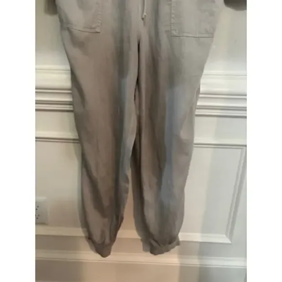 Faherty Arlie Day Jumpsuit in Stone Womens XL Romper Tie Waist Joffer Leg Collar